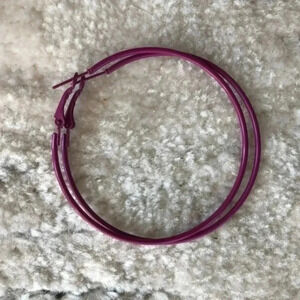 Burgundy Maroon Retro 80’s Large Stainless Steel Hoops Earrings NWT